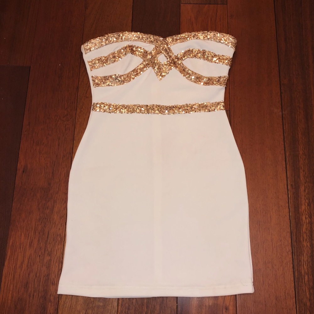 Dainty Hooligan - White Dress with Gold Sequins